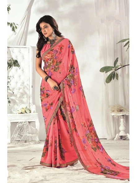 Peach Colour Floral Print Soft Weightless Saree-11233038