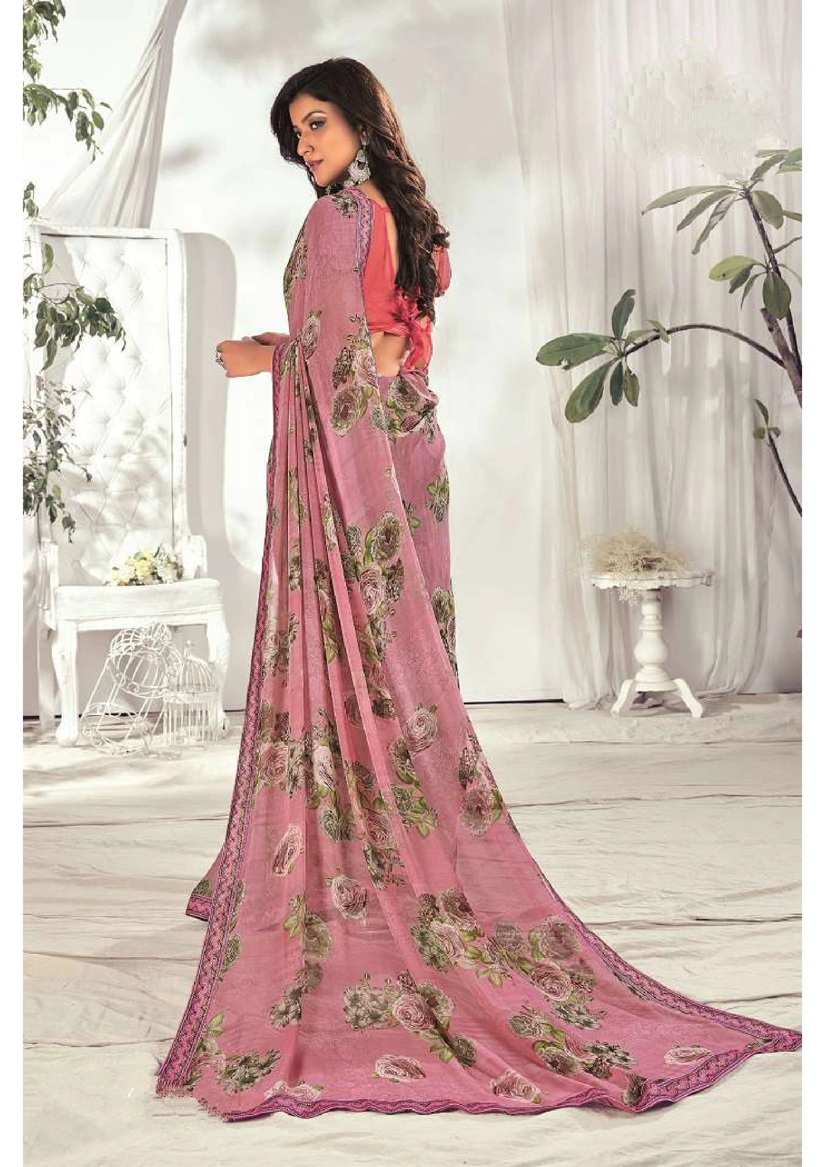 Pink Colour Floral Print Soft Weightless Saree-11233040