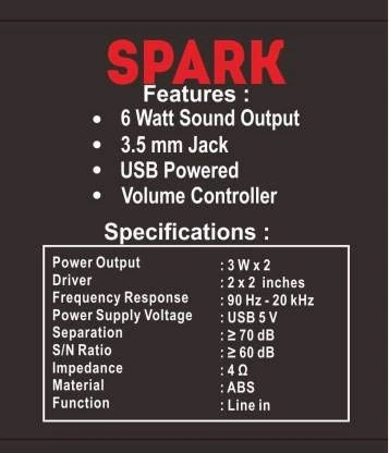 Punta Spark U16 (Black) 6 W Laptop/Desktop Speaker (Red, 2.0 Channel)-1