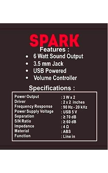 Punta Spark U16 (Black) 6 W Laptop/Desktop Speaker (Red, 2.0 Channel)