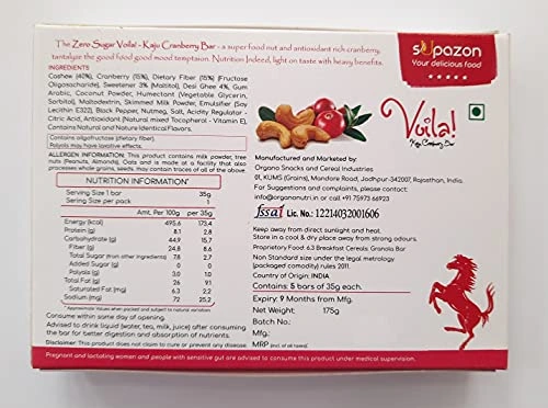 sUpazon Zero Sugar Kaju Cranberry Bar, 35g Bar (2 Box: 10 Bars)-1