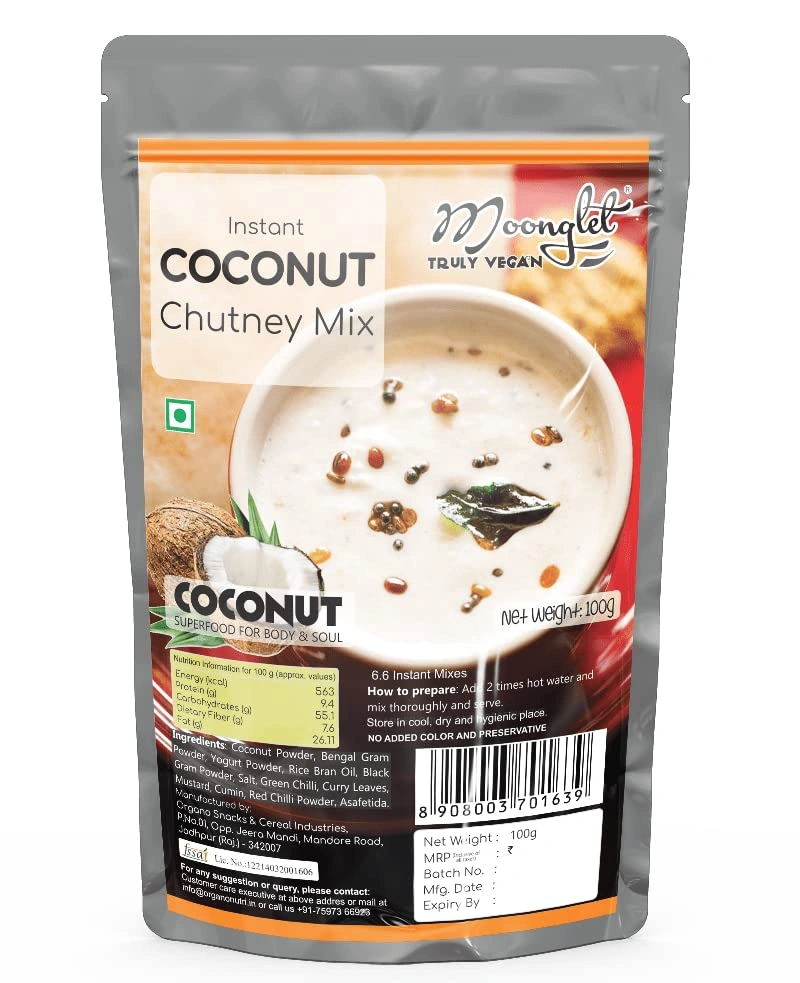 Moonglet - Instant Coconut Chutney Mix | 300g (3 Packs of 100g Each) | Superfood Chutney | Add 2 Times Warm Water to Prepare-1