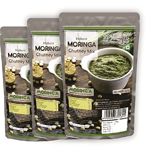 Moonglet - Instant Moringa Leaves (Drumstick Plant Leaves) Chutney | 300g (3 Packs of 100g Each) | Superfood Freen Chutney | Add 2 Times Warm Water to Prepare-OSCIS140