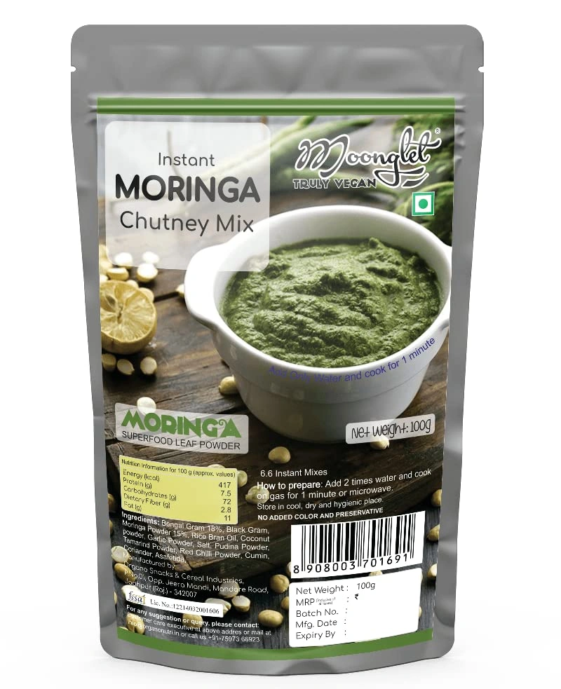 Moonglet - Instant Moringa Leaves (Drumstick Plant Leaves) Chutney | 300g (3 Packs of 100g Each) | Superfood Freen Chutney | Add 2 Times Warm Water to Prepare-1