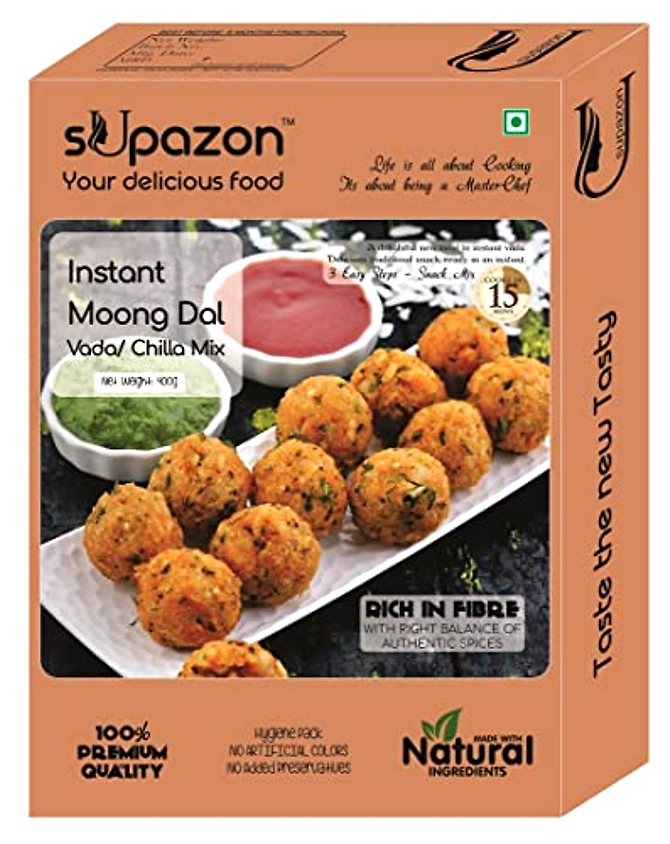 sUpazon Moong Dal Vada/ Chilla Mix | Protein Rich Instant Ready to Cook Dalvada Mix (2 Packs: 400g Each)-OSCIS159