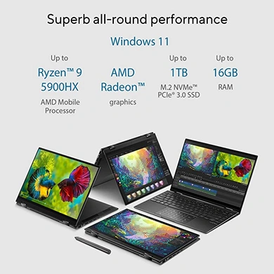 ASUS Zenbook 14 Flip OLED (2022) - UN5401QA-KN901WS  14-inch 2.8K OLED Touch 90Hz, AMD Ryzen 9 5900HX, 2-in-1 Laptop (16GB/1TB SSD/Office 2021/Windows 11/Integrated Graphics/Black/1.4 kg)-1