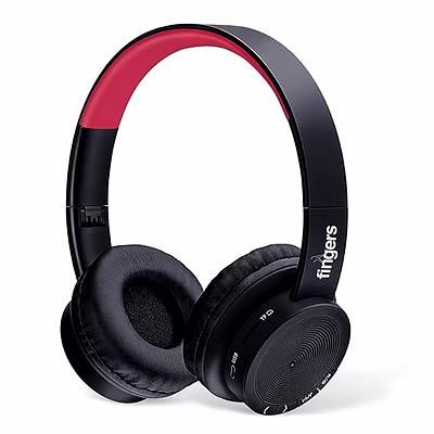 fingers rock-n-roll h2 bluetooth wireless on-ear headset with mic (multi-function) - soft black & rich red