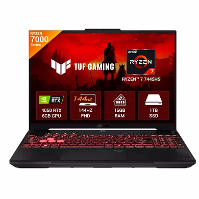 ASUS TUF Gaming A16, Gaming Laptop, AMD Ryzen 7 7445HS, RTX 4050 GPU (16GB/1TB/40.64 cms (16) FHD+/Windows 11 Home/Microsoft Office Home 2024 + Microsoft 365 Basic) FA607NUG-RL189WS-FA607NUG-RL189WS