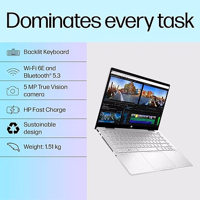 HP Pavilion x360, 13th Gen Intel Core i5-1355U Laptop,(16GB DDR4, 1TB SSD),Touchscreen,IPS, 14''(35.6cm) FHD,Win 11, M365 Basic(1yr), Office Home 24, Silver,1.5kg, Iris Xe, 5MP Camera, ek1149TU-2