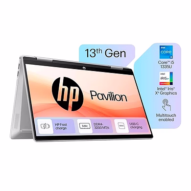 HP Pavilion x360, 13th Gen Intel Core i5-1355U Laptop,(16GB DDR4, 1TB SSD),Touchscreen,IPS, 14''(35.6cm) FHD,Win 11, M365 Basic(1yr), Office Home 24, Silver,1.5kg, Iris Xe, 5MP Camera, ek1149TU-14EK1149TU