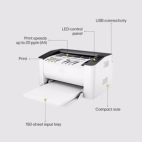 HP Laser 1008a Printer, Single Function, Print, Hi-Speed USB 2.0, Up to 21 ppm, 150-sheet Input Tray, 100-sheet Output Tray, 10,000-page Duty Cycle, 1-Year Warranty, Black and White