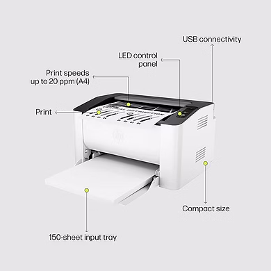 HP Laser 1008a Printer, Single Function, Print, Hi-Speed USB 2.0, Up to 21 ppm, 150-sheet Input Tray, 100-sheet Output Tray, 10,000-page Duty Cycle, 1-Year Warranty, Black and White-1008_HP