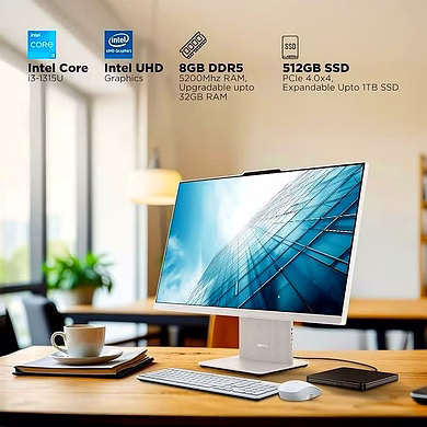 Lenovo IdeaCentre AIO 13th Gen Core™ i3-1315U 27" FHD IPS (8GB RAM/512GB SSD/Windows11/Office 24/3Wx2 Harman Speakers/Wireless EOS Keyboard &amp; Mouse, Cloud Grey), F0HM00PKIN All-in-One Desktop-F0HM00PKIN