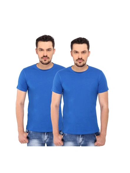 268 BCE Men's Plain Regular Fit T-Shirt (Pack of 2, Blue)-FC-PO2-02A