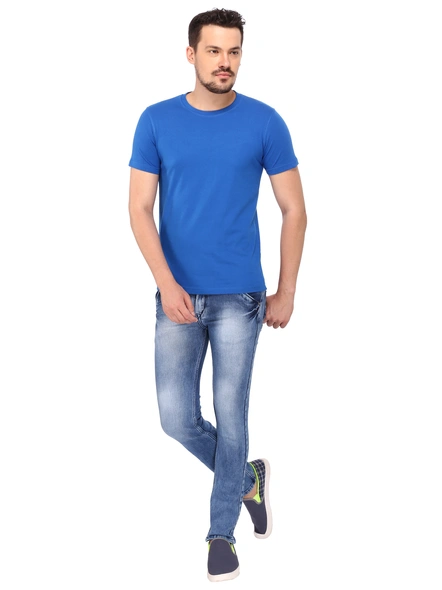 268 BCE Men's Plain Regular Fit T-Shirt (Pack of 2, Blue)-Blue-M-1