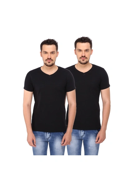 268 BCE Men's Plain Regular Fit T-Shirt (Pack of 2, Black)-FC-PO2-A01B