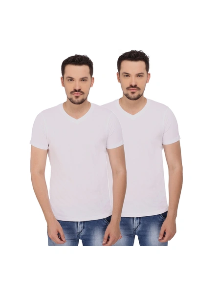 268 BCE Men's Plain Regular Fit T-Shirt (Pack of 2, White)-FC-PO2-A01C