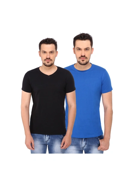 268 BCE Men's Plain Regular Fit T-Shirt (Combo Pack, Black &amp; Blue)-FC-PO2-03A