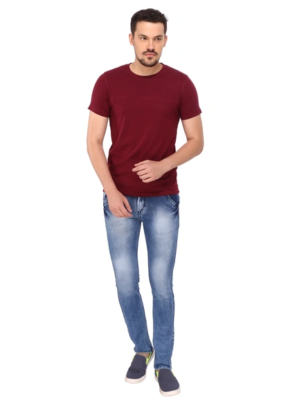 268 BCE Men's Plain Regular Fit T-Shirt (Combo Pack, Black &amp; Maroon)-Multicolor-M-1