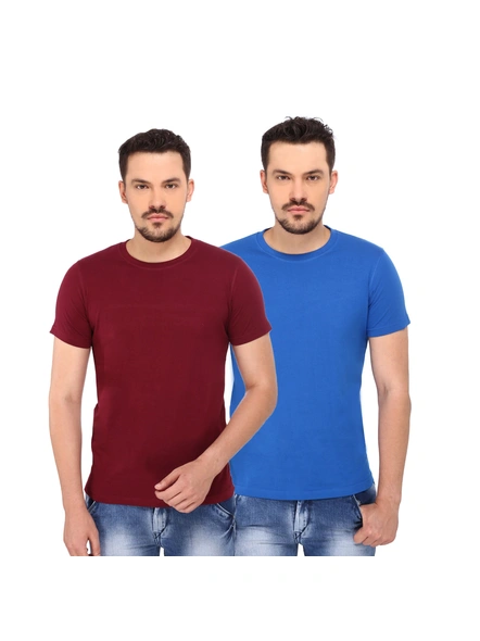 268 BCE Men's Plain Regular Fit T-Shirt (Combo Pack, Maroon &amp; Blue)-FC-PO2-03G