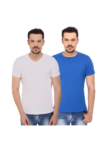 268 BCE Men's Plain Regular Fit T-Shirt (Combo Pack, White &amp; Blue)-FC-PO2-03I