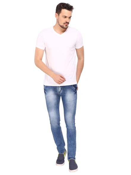 268 BCE Men's Plain Regular Fit T-Shirt (Combo Pack, White &amp; Blue)-Multicolor-L-2