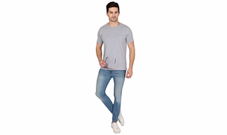 268 BCE Men Grey Round Neck Cotton Tshirt Regular Fit