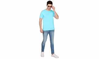 268 BCE Men Sky Blue Round Neck Cotton Tshirt Regular Fit