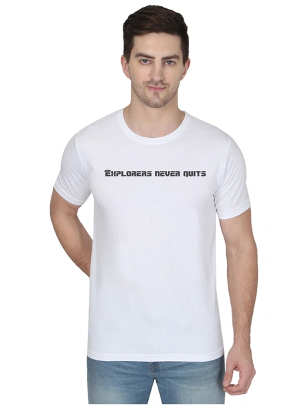268 BCE Explorer Never Quits Printed Men Round Neck White T-shirt-FC-P-W6-L