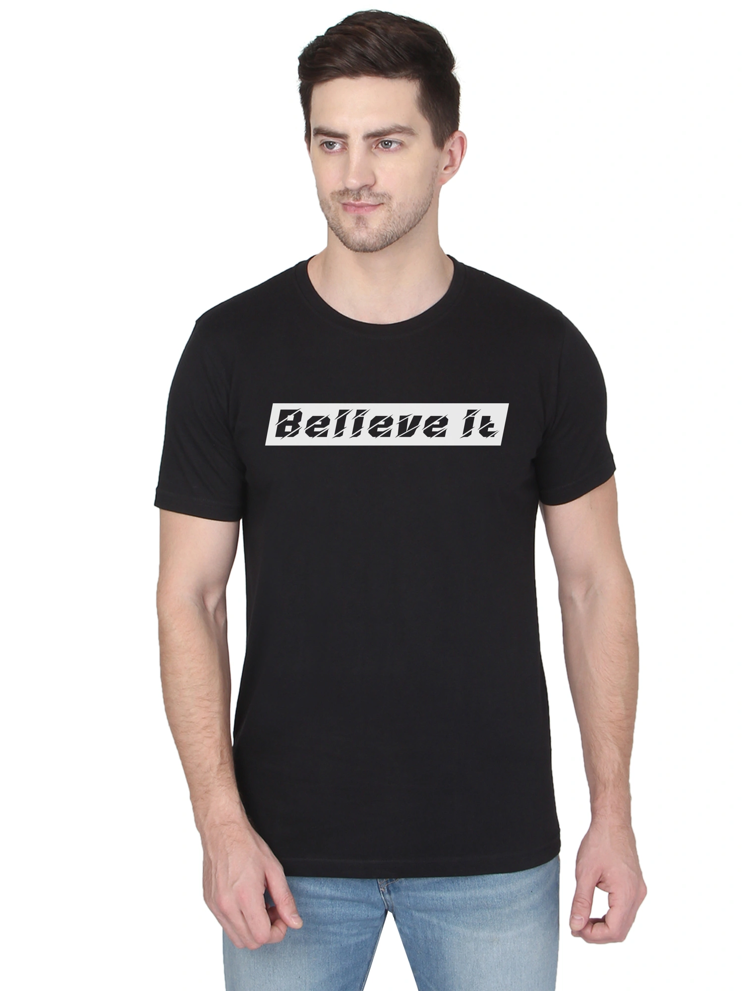 268 BCE Believe It Printed Men Round Neck Black T-shirt-FC-P-B3-L