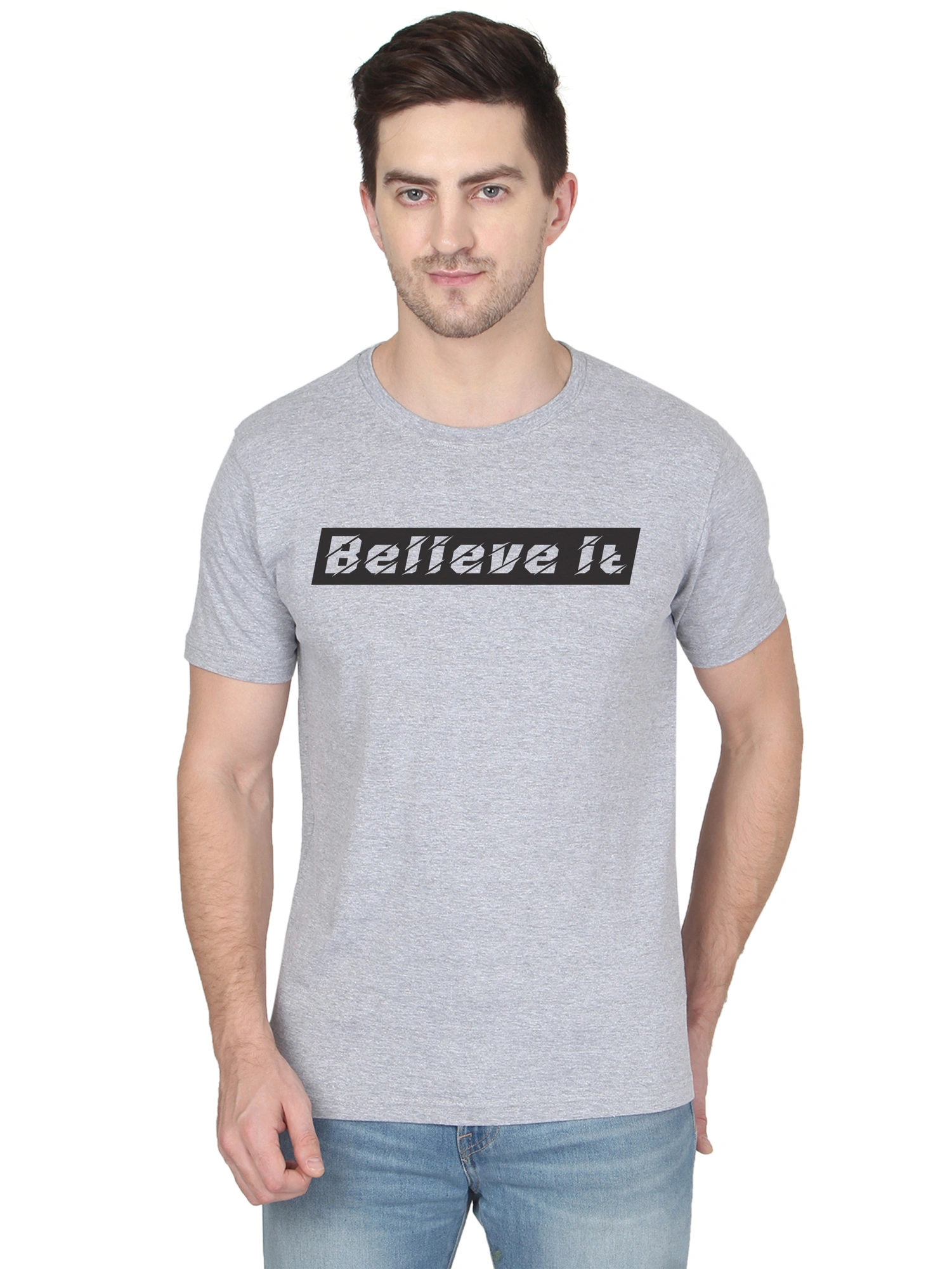 268 BCE Believe It Printed Men Round Neck Grey T-shirt-FC-P-G3-M