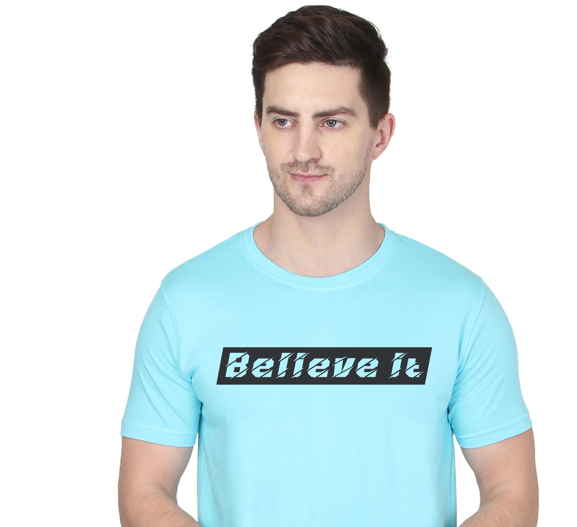 268 BCE Believe It Printed Men Round Neck Sky Blue T-shirt-Sky Blue-M-1