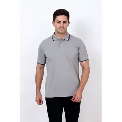 unifab polo shirt wrinkle free light grey with white tipping | bulk supply | corporate & industrial