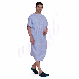 unifab paitent gown unisex blue checkered all over | bulk supply | hospitals & clinics