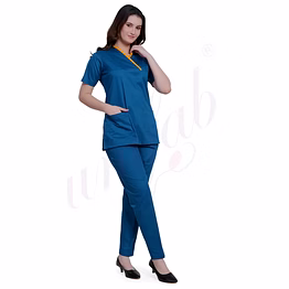 unifab medical scrub manufacturer | medical scrub female caribbean blue with yellow trim for bulk b2b supply