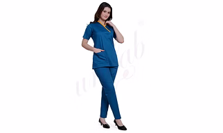 Medical Scrub Manufacturer | Medical Scrub Female Caribbean Blue with Yellow Trim for Bulk B2B Supply