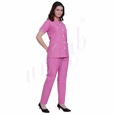 unifab nursing uniform manufacturer | nursing uniform set pink with white trim for bulk b2b supply