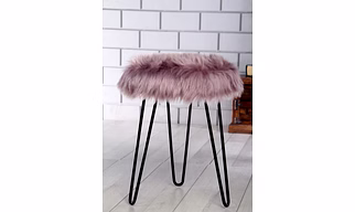 Lilac Fur Metal Stool- Black Legs