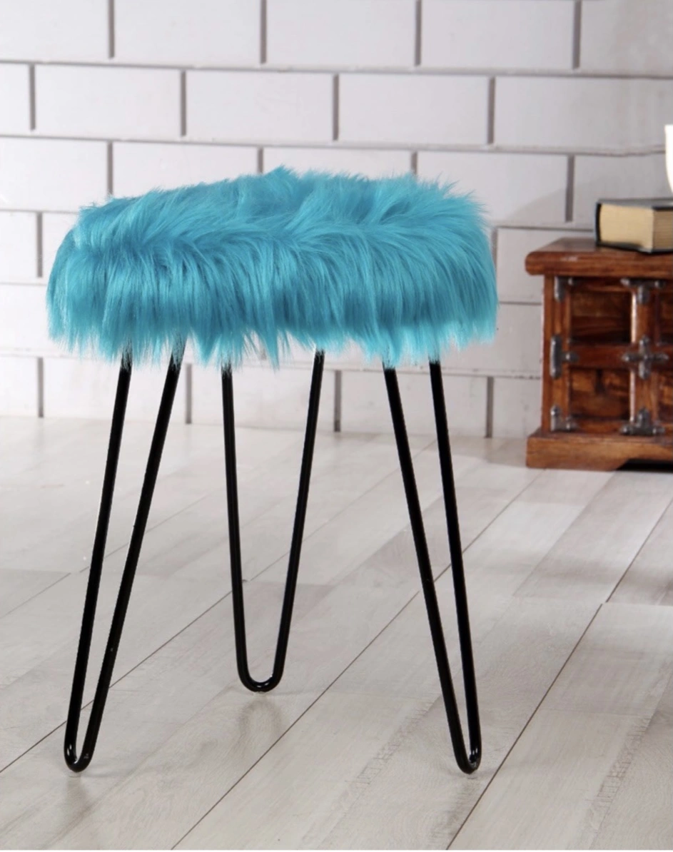 Blue Fur Metal Table- Black Legs-2