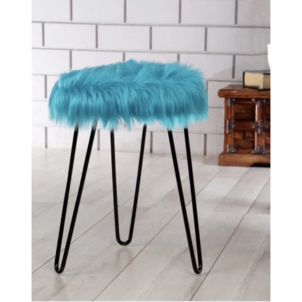 Blue Fur Metal Table- Black Legs-2