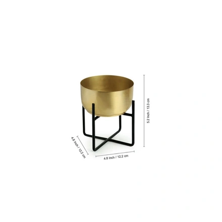 Golden Bowl Table Planter Pots with Iron Stand- 2 Piece-2