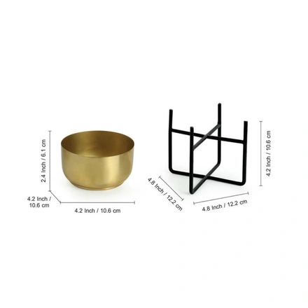 Golden Bowl Table Planter Pots with Iron Stand- 2 Piece-3