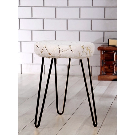 Soft White Metal Stool with Black Legs-SoftWhiteBlackLegs