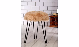 Beige Fur Metal Stool