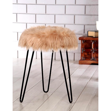 Beige Fur Metal Stool-BeigeFur