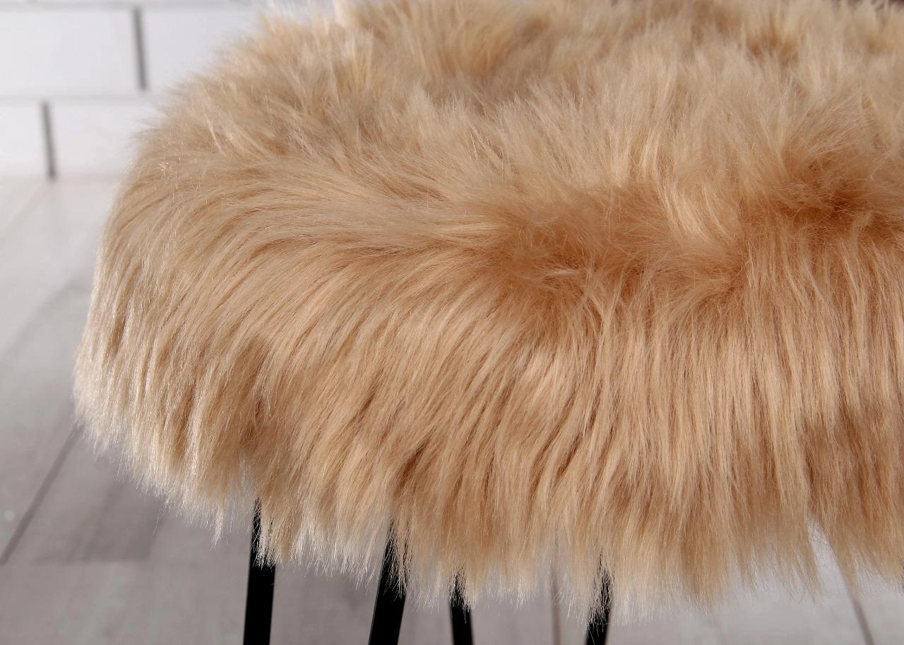 Beige Fur Metal Stool-2