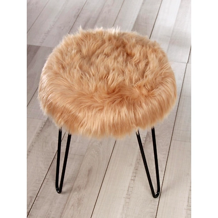 Beige Fur Metal Stool-1