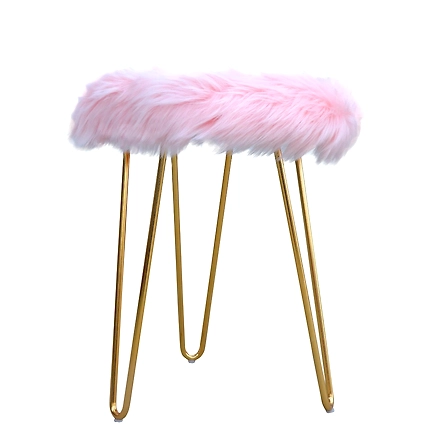 Pastel Pink Fur Metal Stool-1