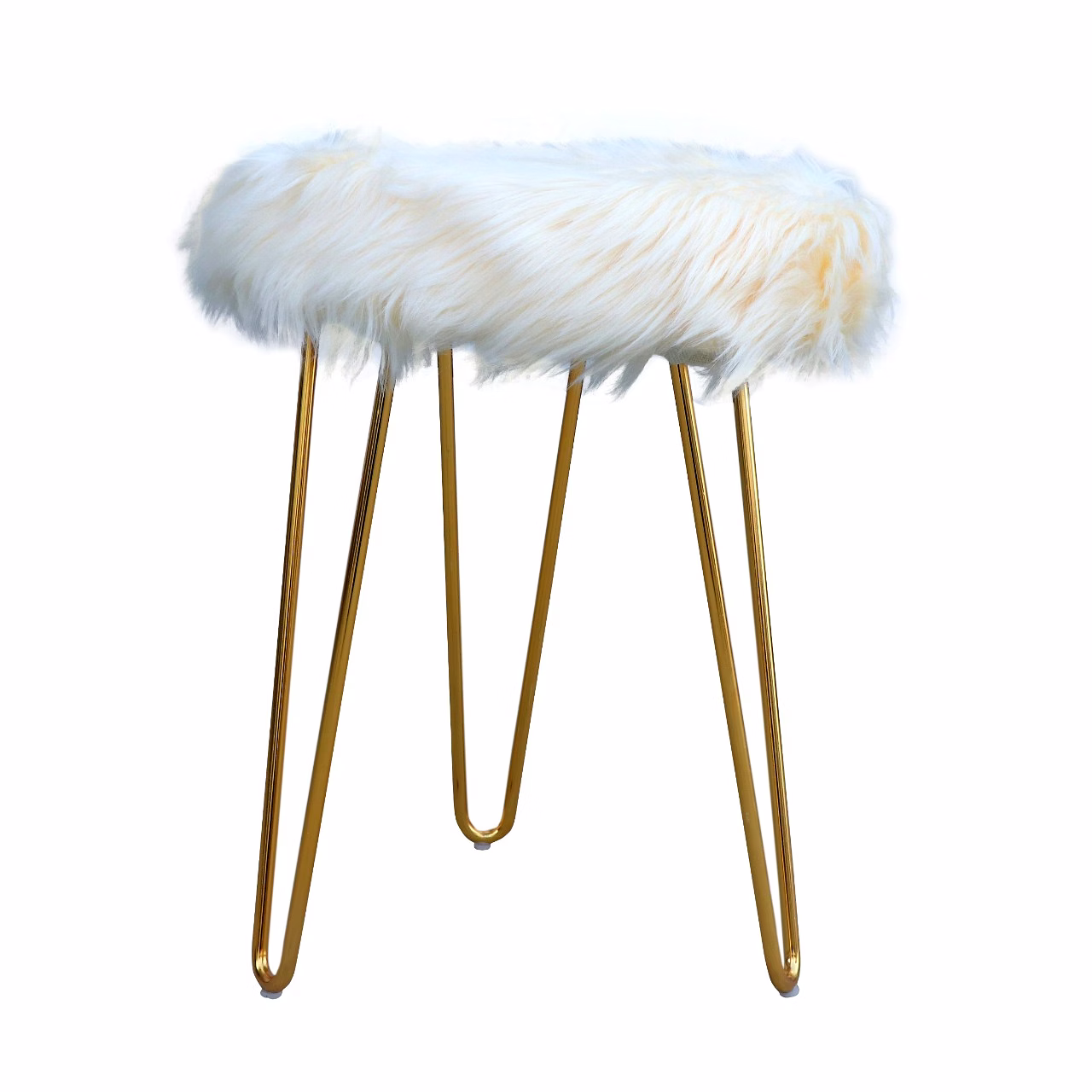 Off White Fur Metal Stool image 2