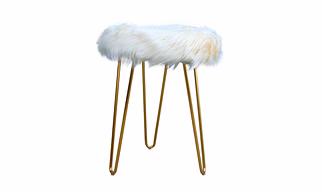 Off White Fur Metal Stool